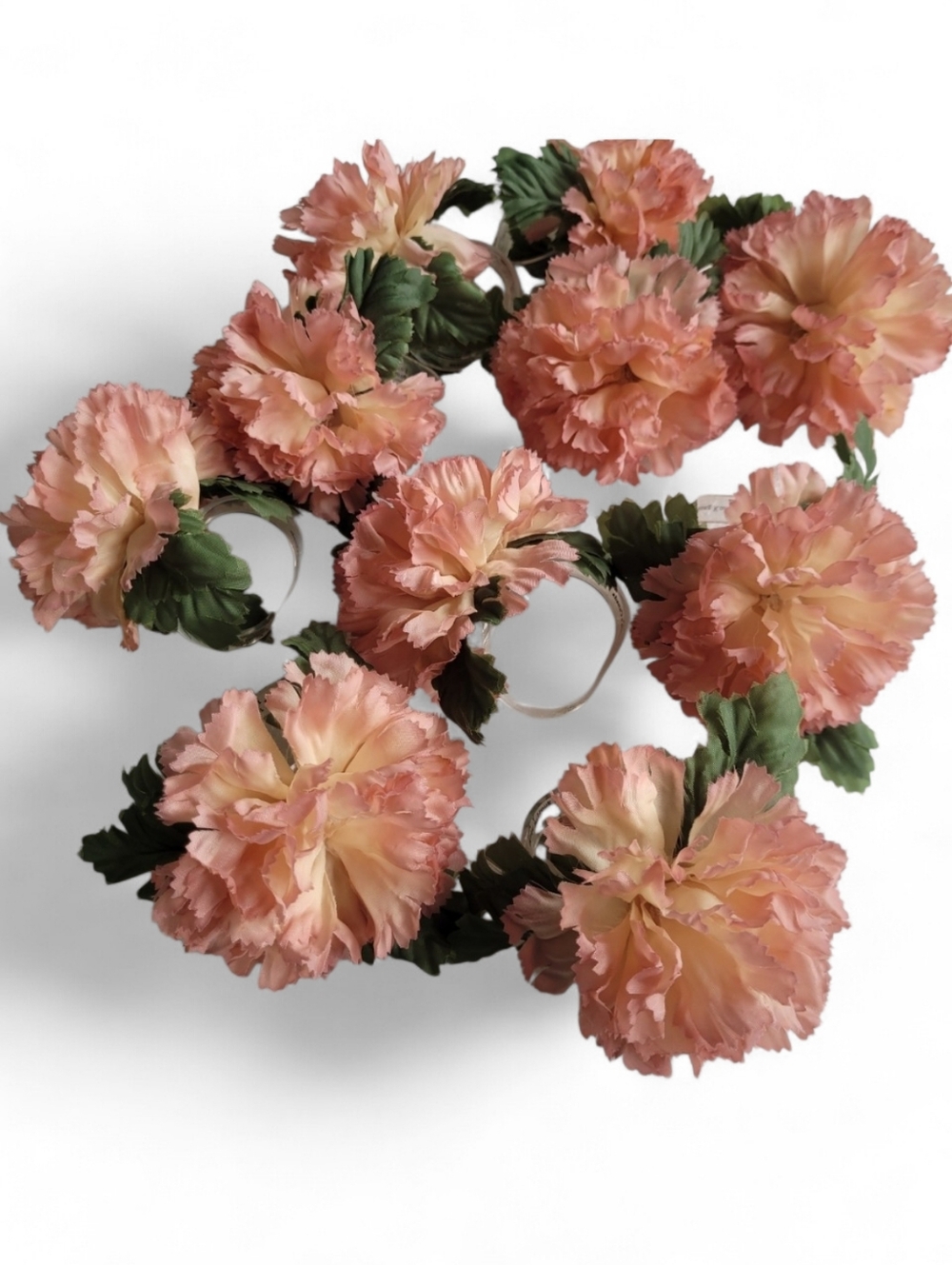 Vintage Fabric Flower Carnation Napkin Rings Garden Party pink peach